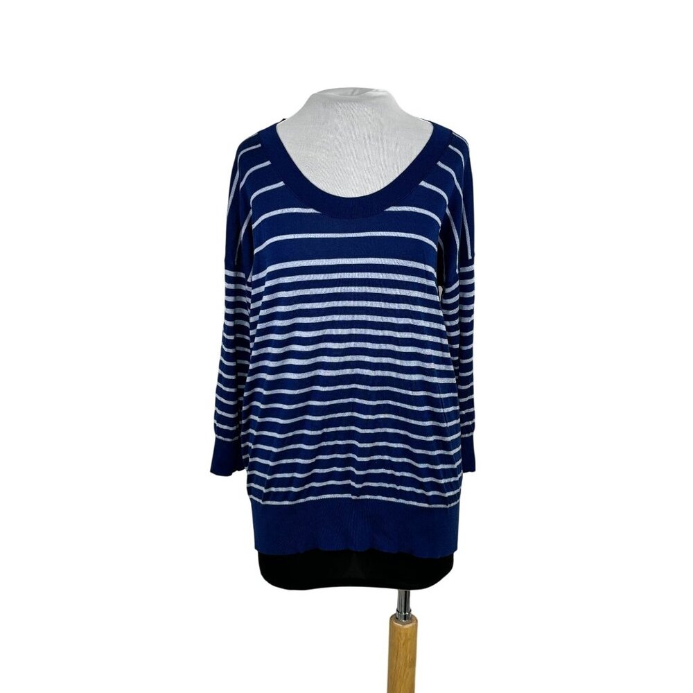 Banana Republic Navy & White Striped Knit Sweater Womens XL Rayon Cotton Silk Bl
